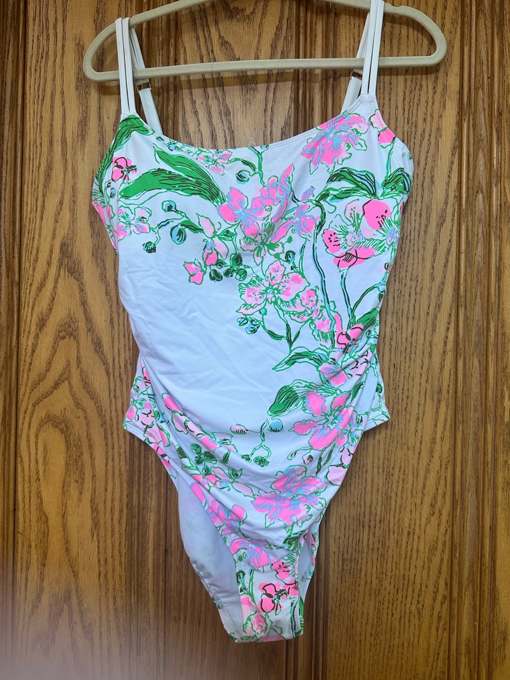 Lilly Pulitzer Napili One-Piece Swimsuit White Floral Pink Green Size 14 EUC - Picture 2 of 11